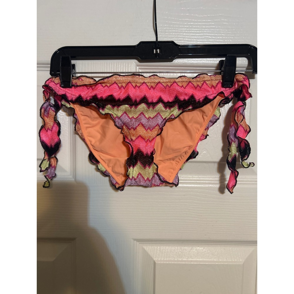 Victorias Secret Metallic Chevron Side Tie Bikini Bottoms Pink Orange Small‎ S/P
